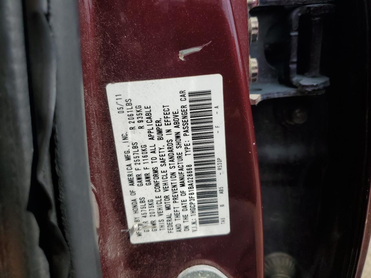 1HGCP3F81BA028668 2011 Honda Accord Exl