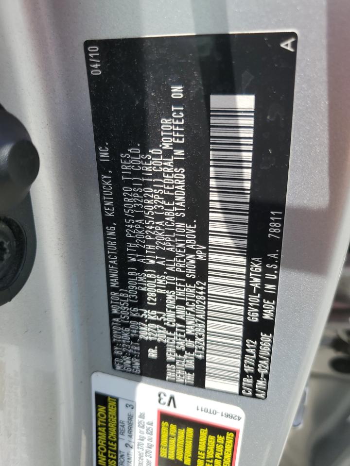 2010 Toyota Venza VIN: 4T3ZK3BB7AU028442 Lot: 65782354