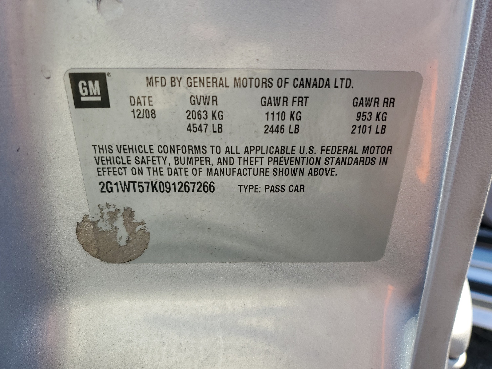 2G1WT57K091267266 2009 Chevrolet Impala 1Lt