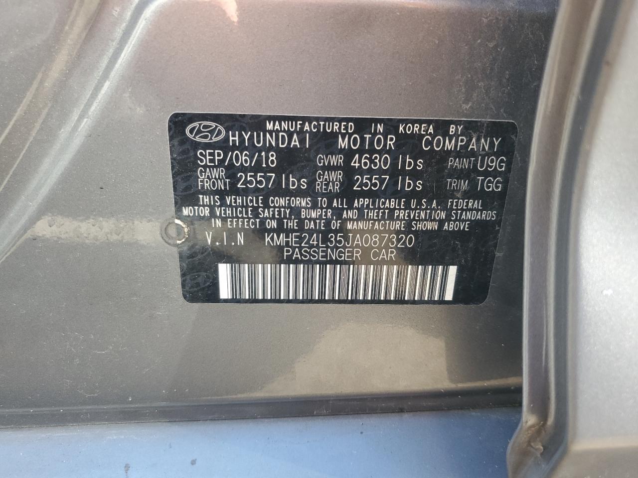 KMHE24L35JA087320 2018 Hyundai Sonata Hybrid