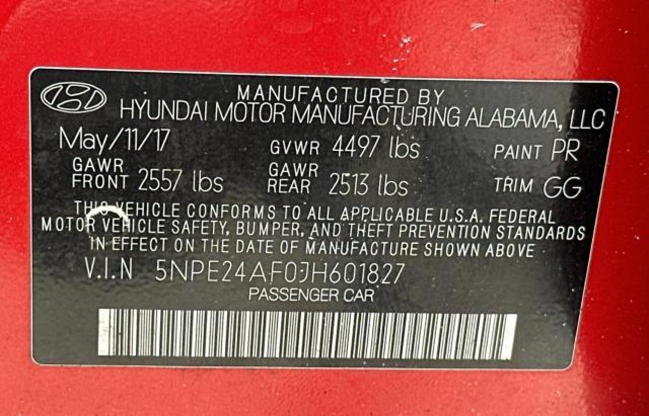 2018 Hyundai Sonata Se VIN: 5NPE24AF0JH601827 Lot: 67720894