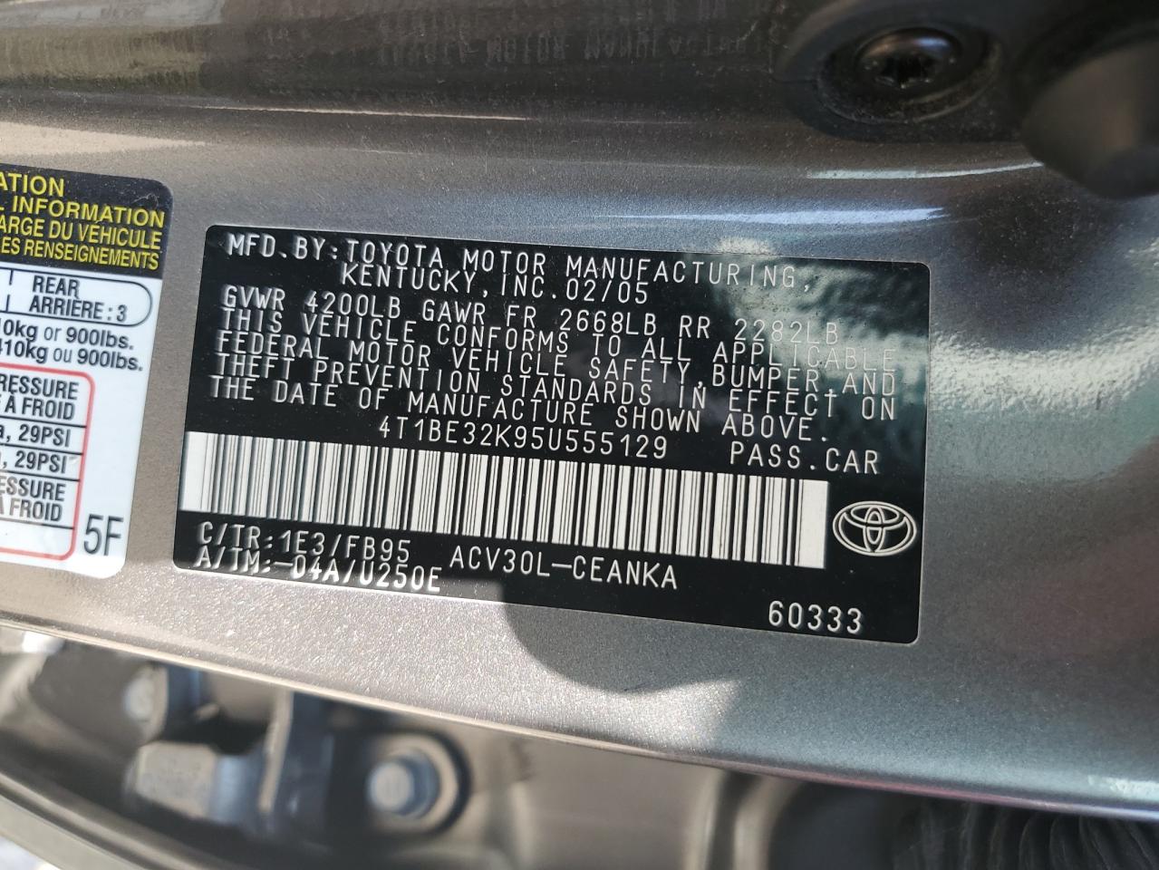 2005 Toyota Camry Le VIN: 4T1BE32K95U555129 Lot: 65896194