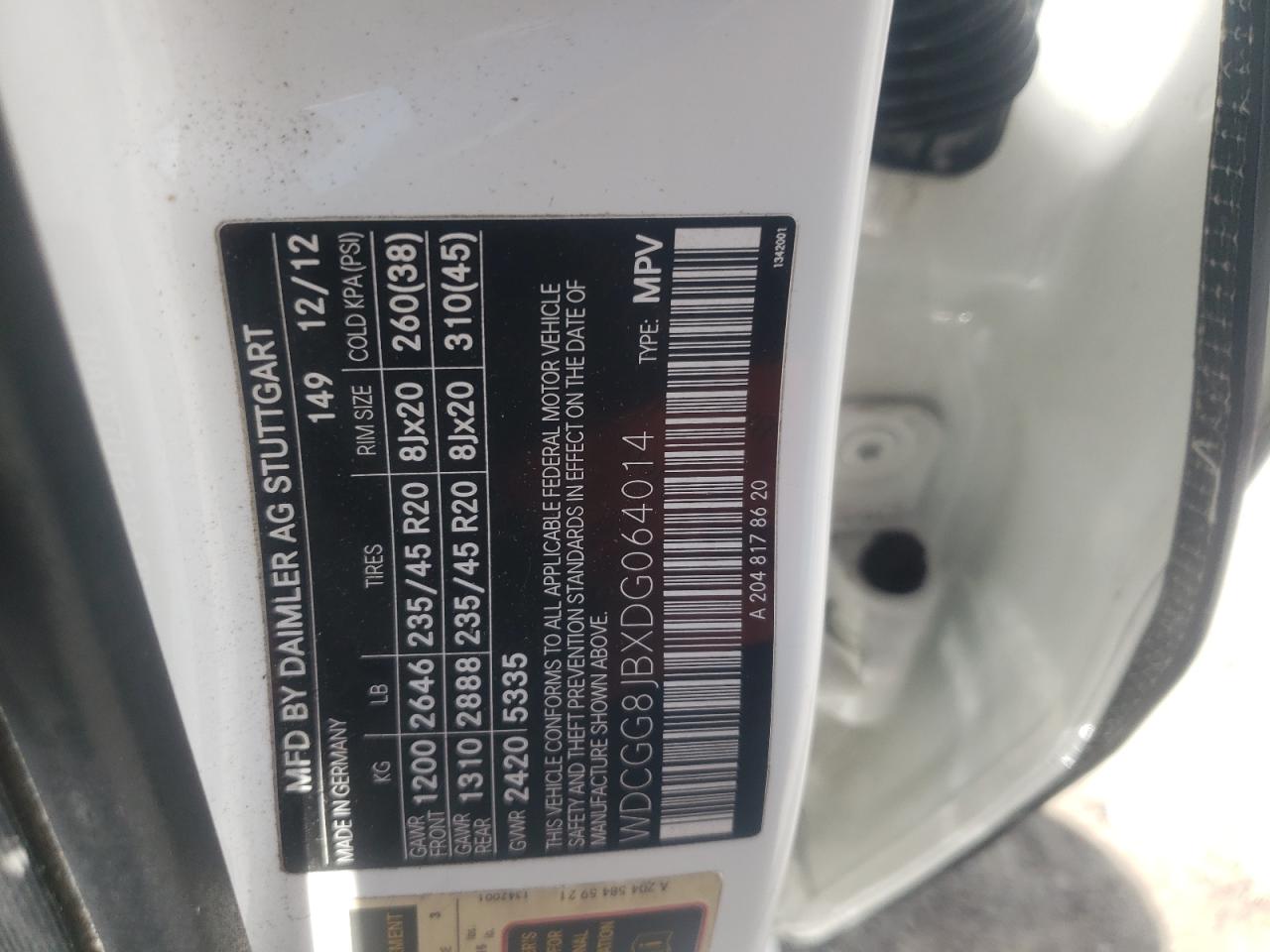 2013 Mercedes-Benz Glk 350 4Matic VIN: WDCGG8JBXDG064014 Lot: 69246894