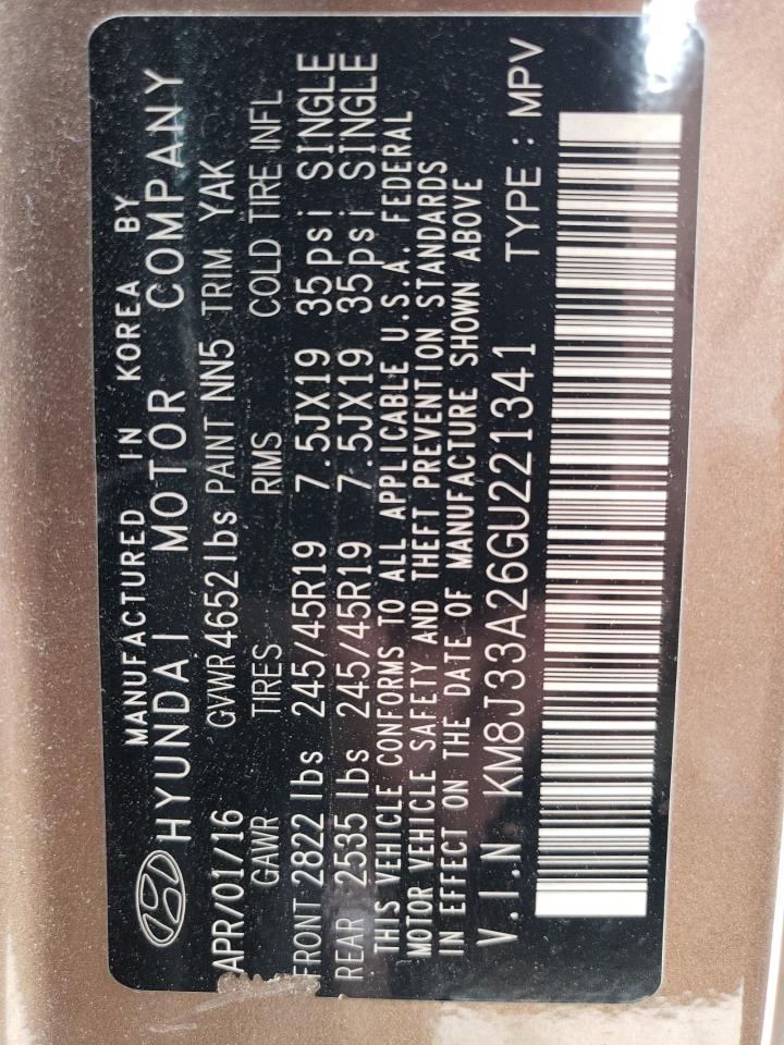 2016 Hyundai Tucson Limited VIN: KM8J33A26GU221341 Lot: 65976674