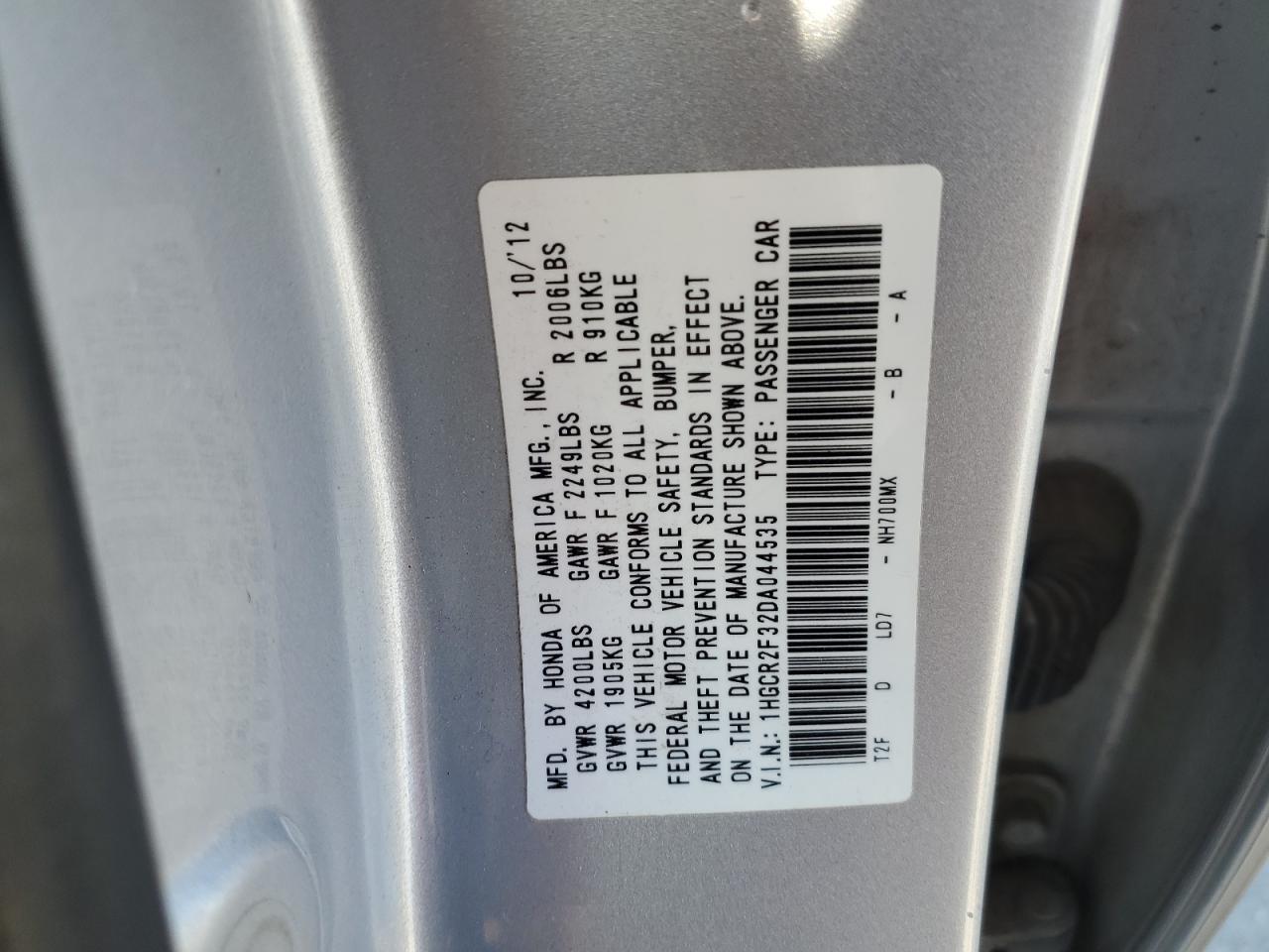 1HGCR2F32DA044535 2013 Honda Accord Lx