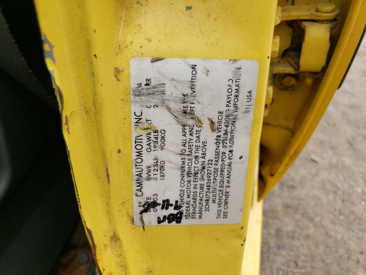 2003 Chevrolet Tracker Zr2 VIN: 2CNBJ734836927123 Lot: 67406664