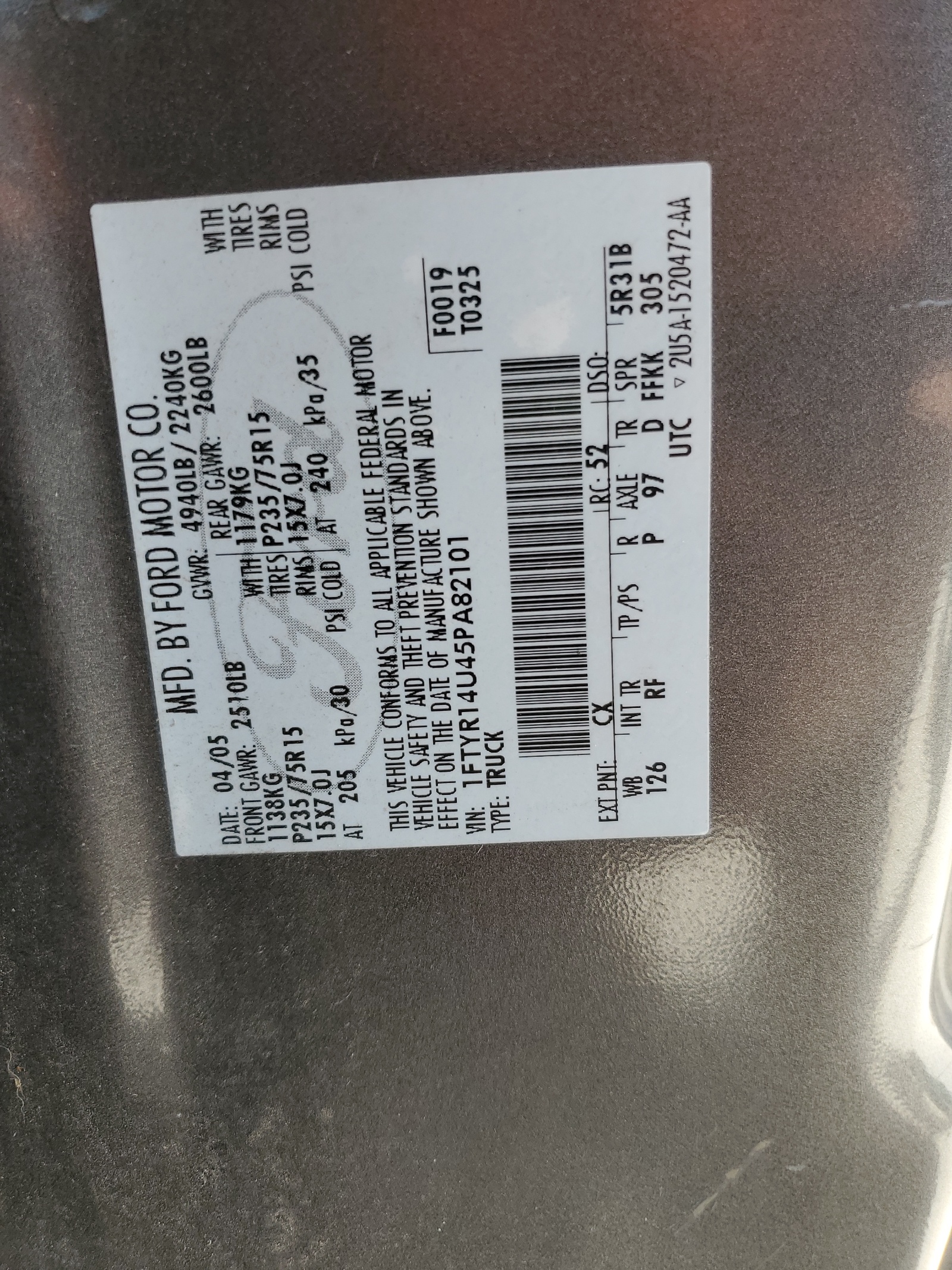 1FTYR14U45PA82101 2005 Ford Ranger Super Cab