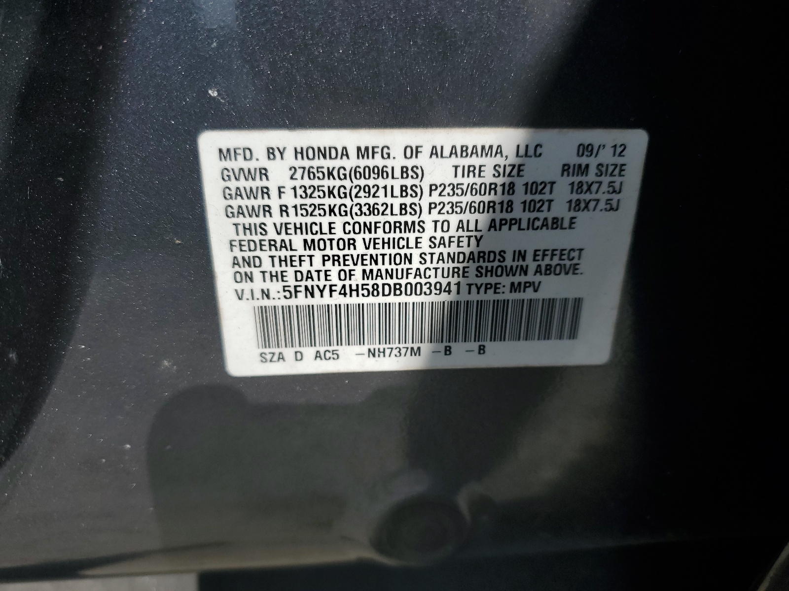 5FNYF4H58DB003941 2013 Honda Pilot Exl