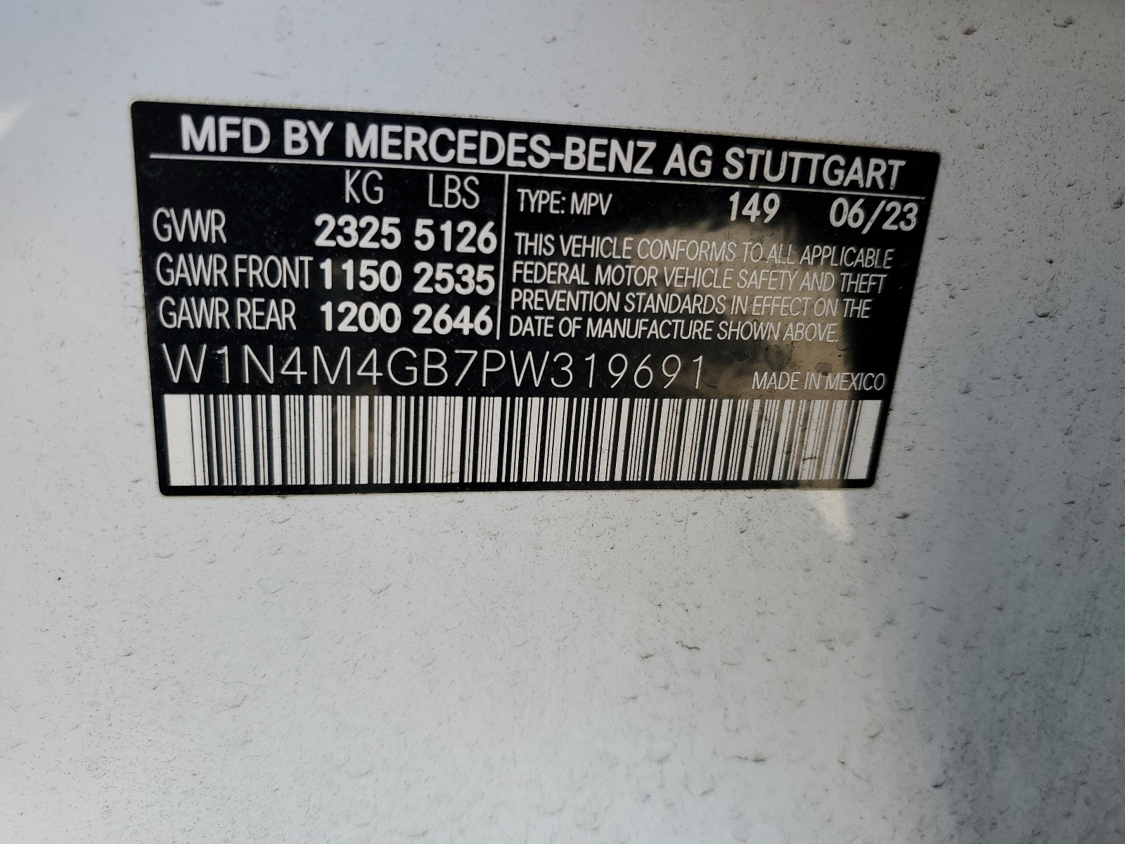 W1N4M4GB7PW319691 2023 Mercedes-Benz Glb 250