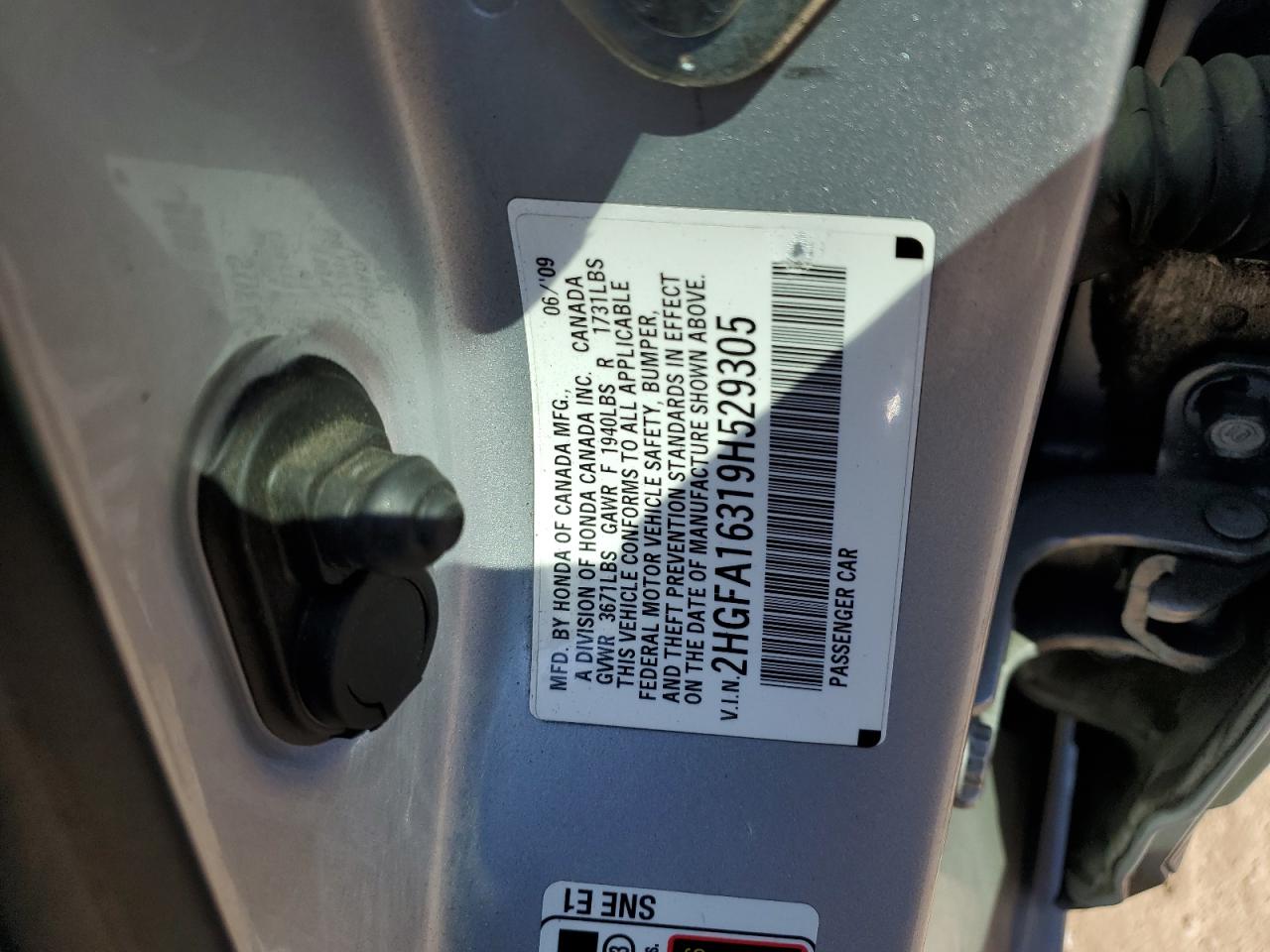 2009 Honda Civic Vp VIN: 2HGFA16319H529305 Lot: 68147214