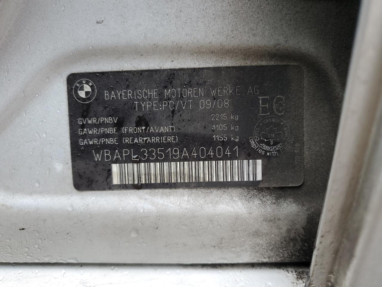 2009 BMW 335 Xi VIN: WBAPL33519A404041 Lot: 64011014