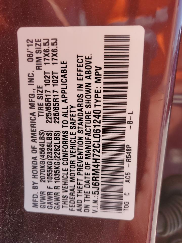 2012 Honda Cr-V Exl VIN: 5J6RM4H72CL061240 Lot: 63197124