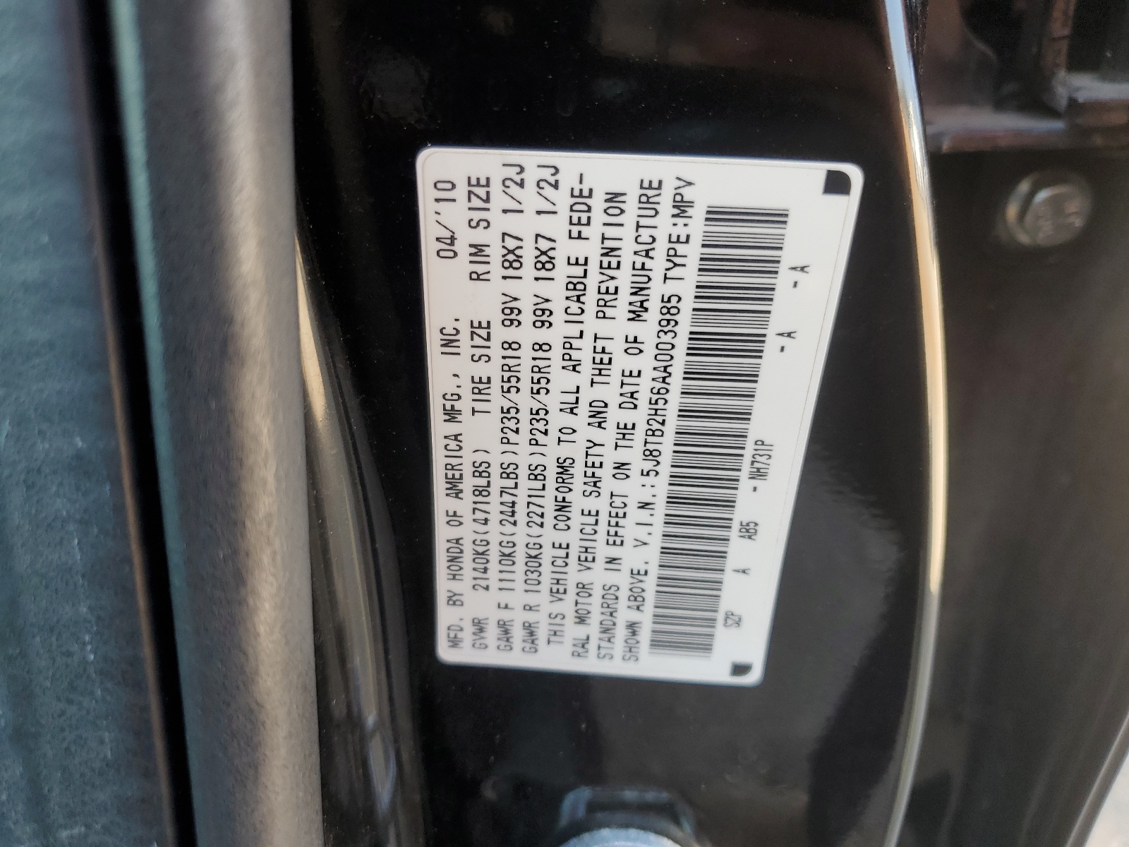 5J8TB2H56AA003985 2010 Acura Rdx Technology