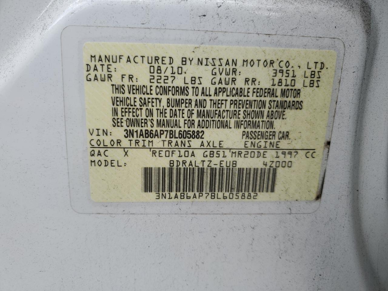 3N1AB6AP7BL605882 2011 Nissan Sentra 2.0