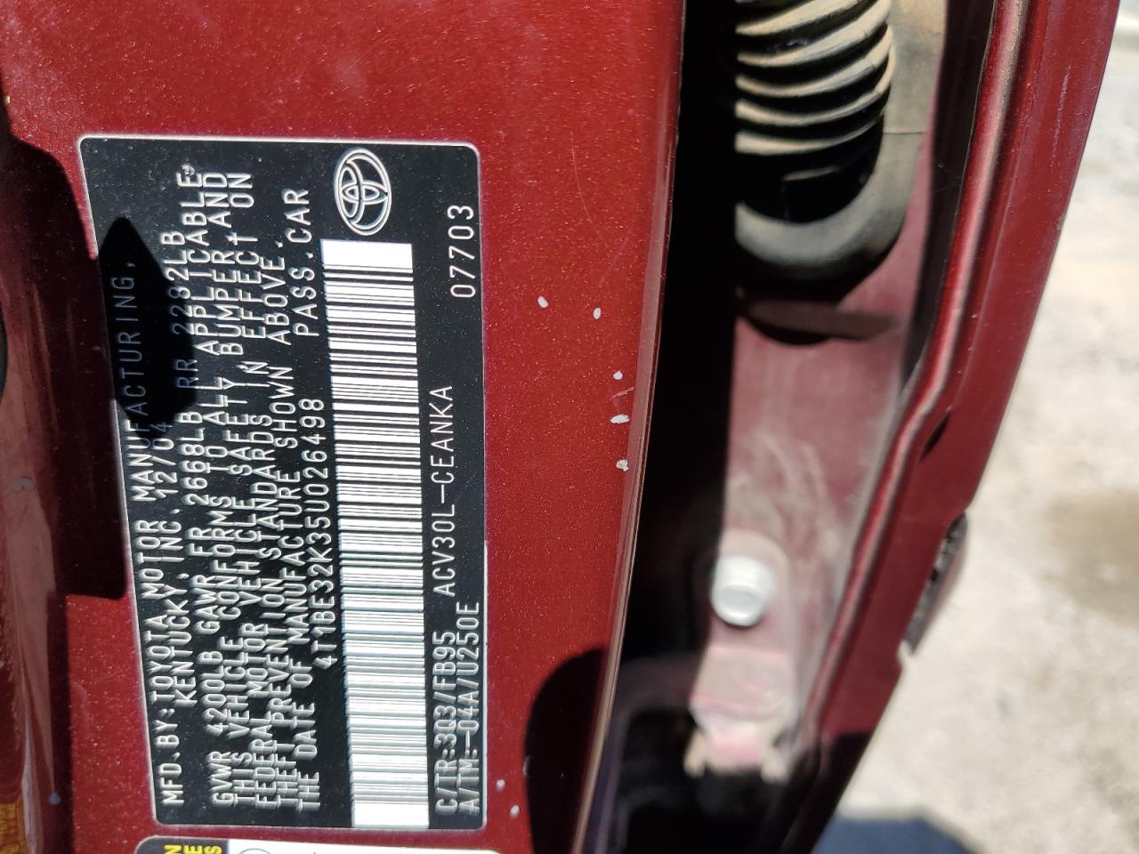 2005 Toyota Camry Le VIN: 4T1BE32K35U026498 Lot: 68320964