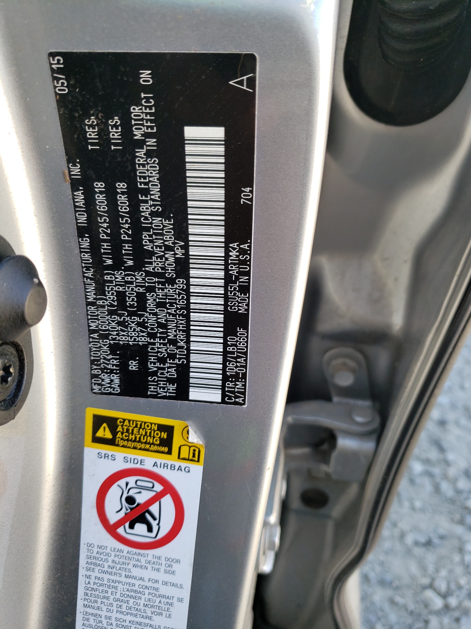 5TDJKRFHXFS165799 2015 Toyota Highlander Xle