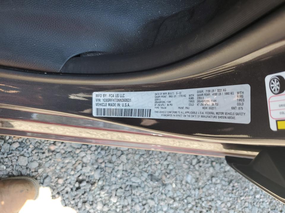 1C6SRFHT0NN360631 2022 Ram 1500 Limited