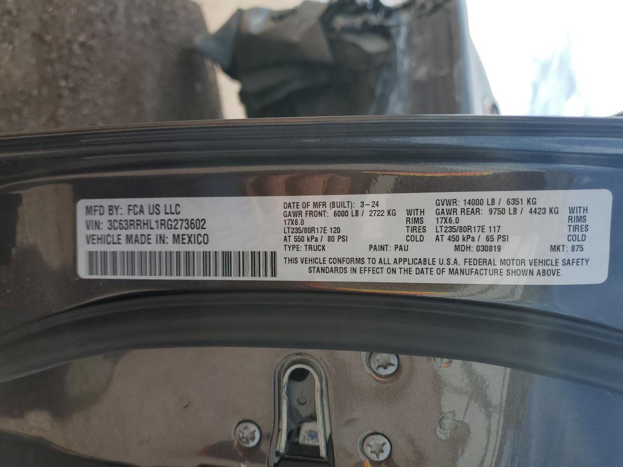 2024 Ram 3500 Big Horn VIN: 3C63RRHL1RG273602 Lot: 68467814