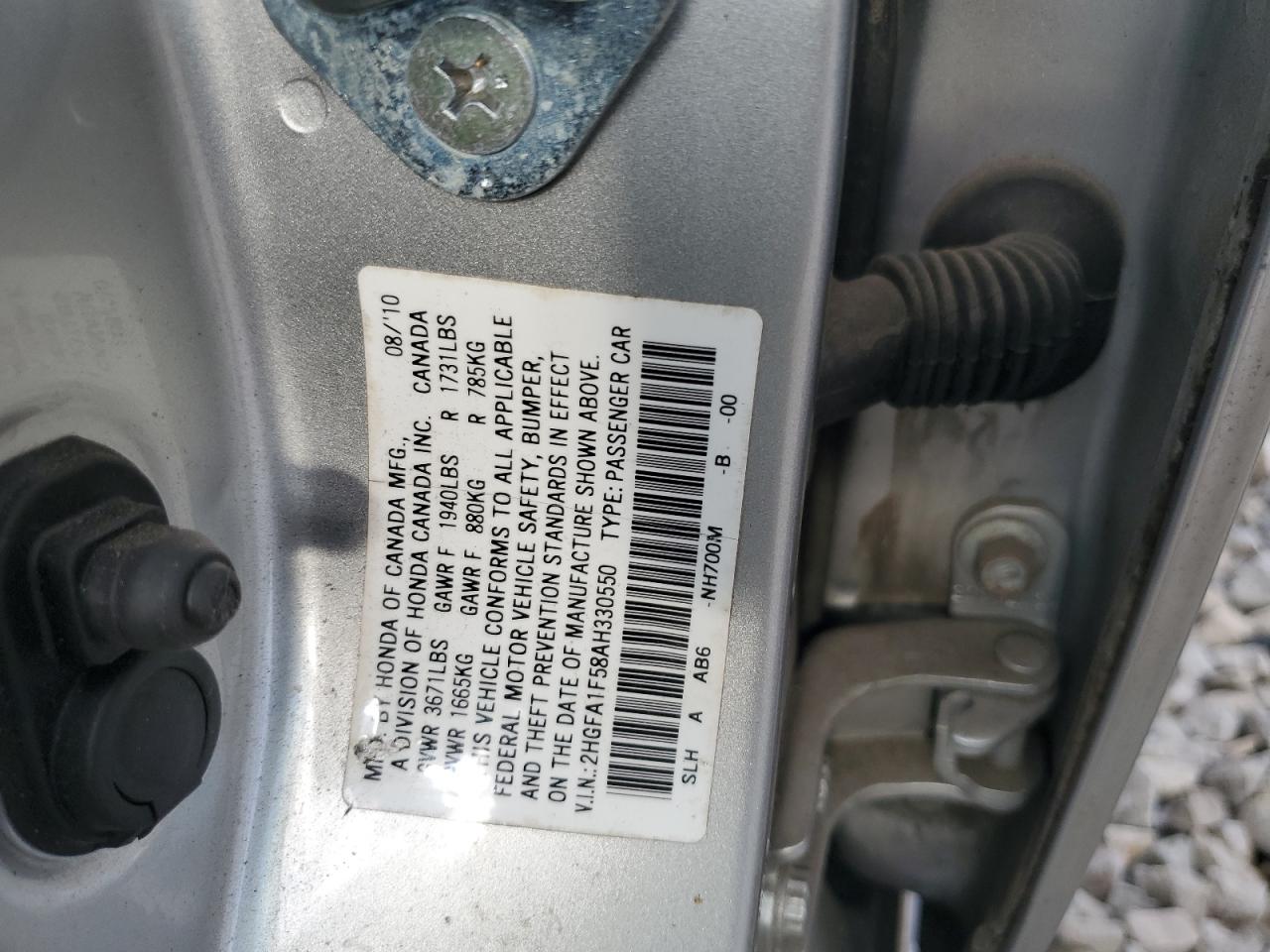 2HGFA1F58AH330550 2010 Honda Civic Lx