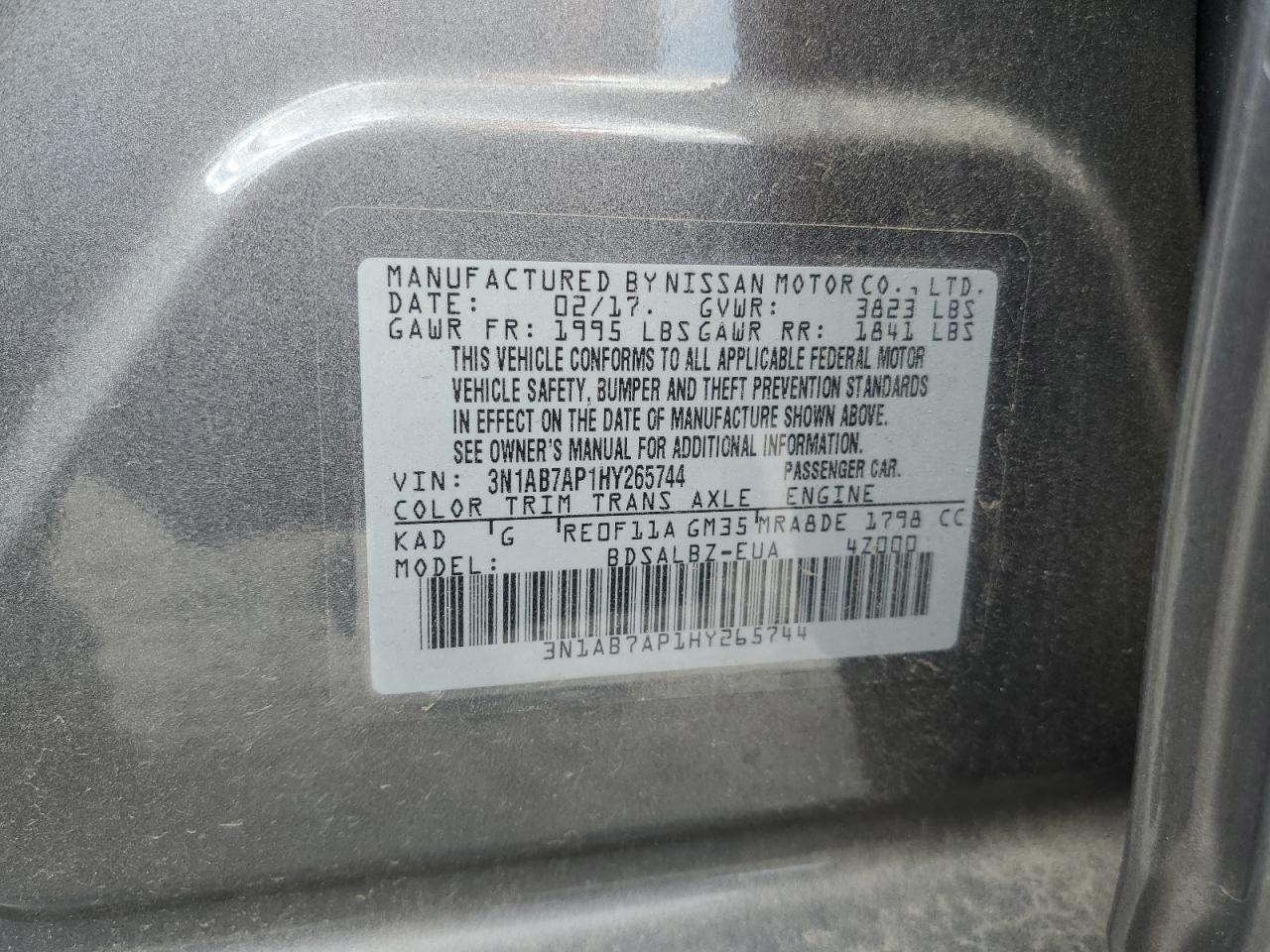 3N1AB7AP1HY265744 2017 Nissan Sentra S