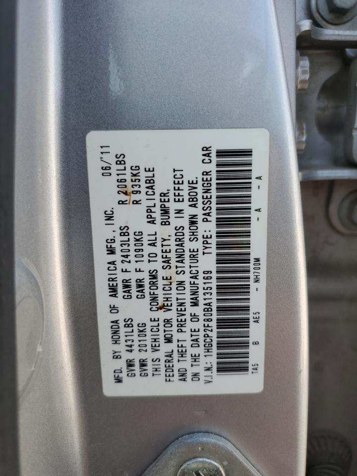 2011 Honda Accord Exl VIN: 1HGCP2F80BA135169 Lot: 68544064