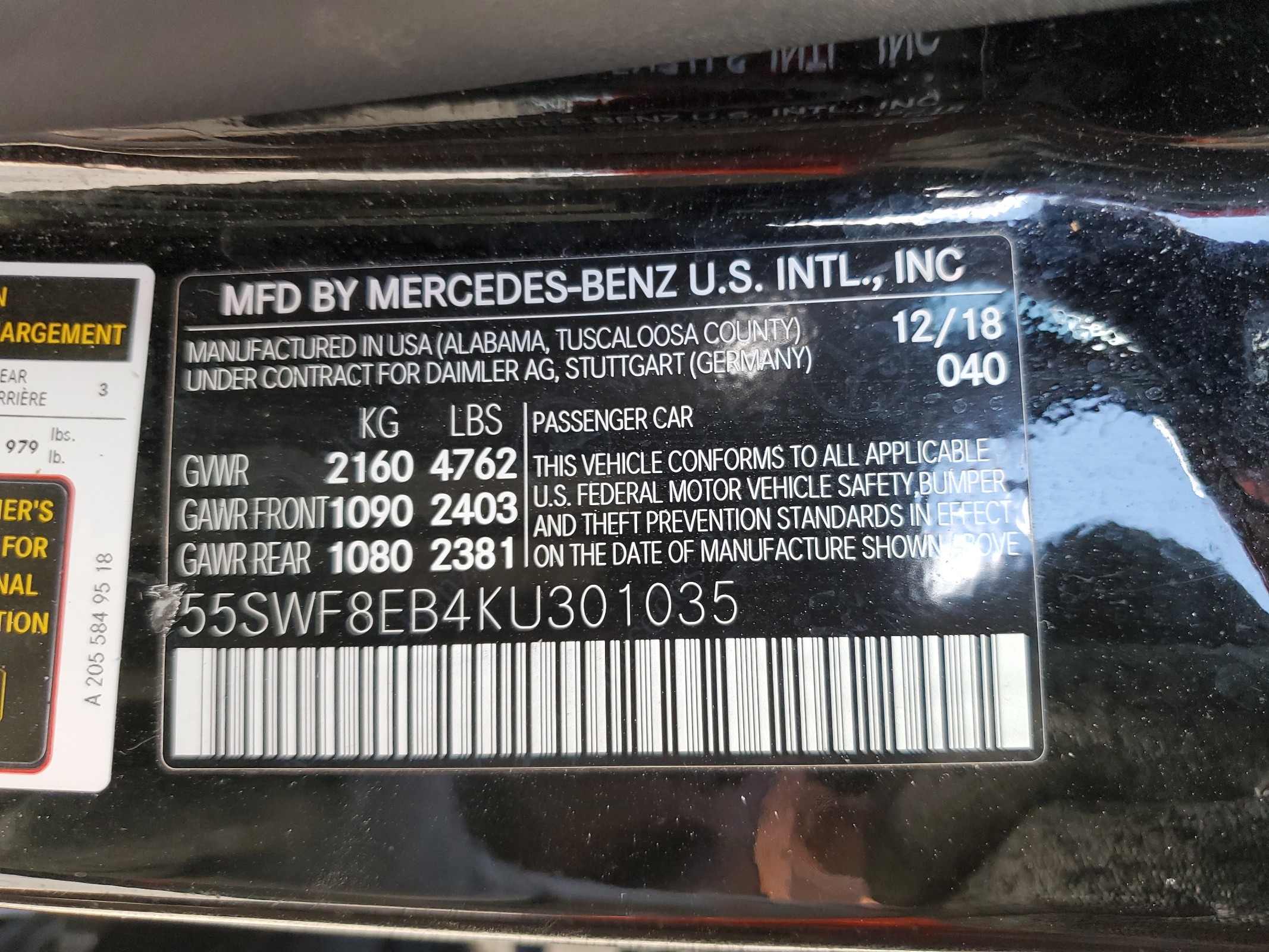 55SWF8EB4KU301035 2019 Mercedes-Benz C 300 4Matic