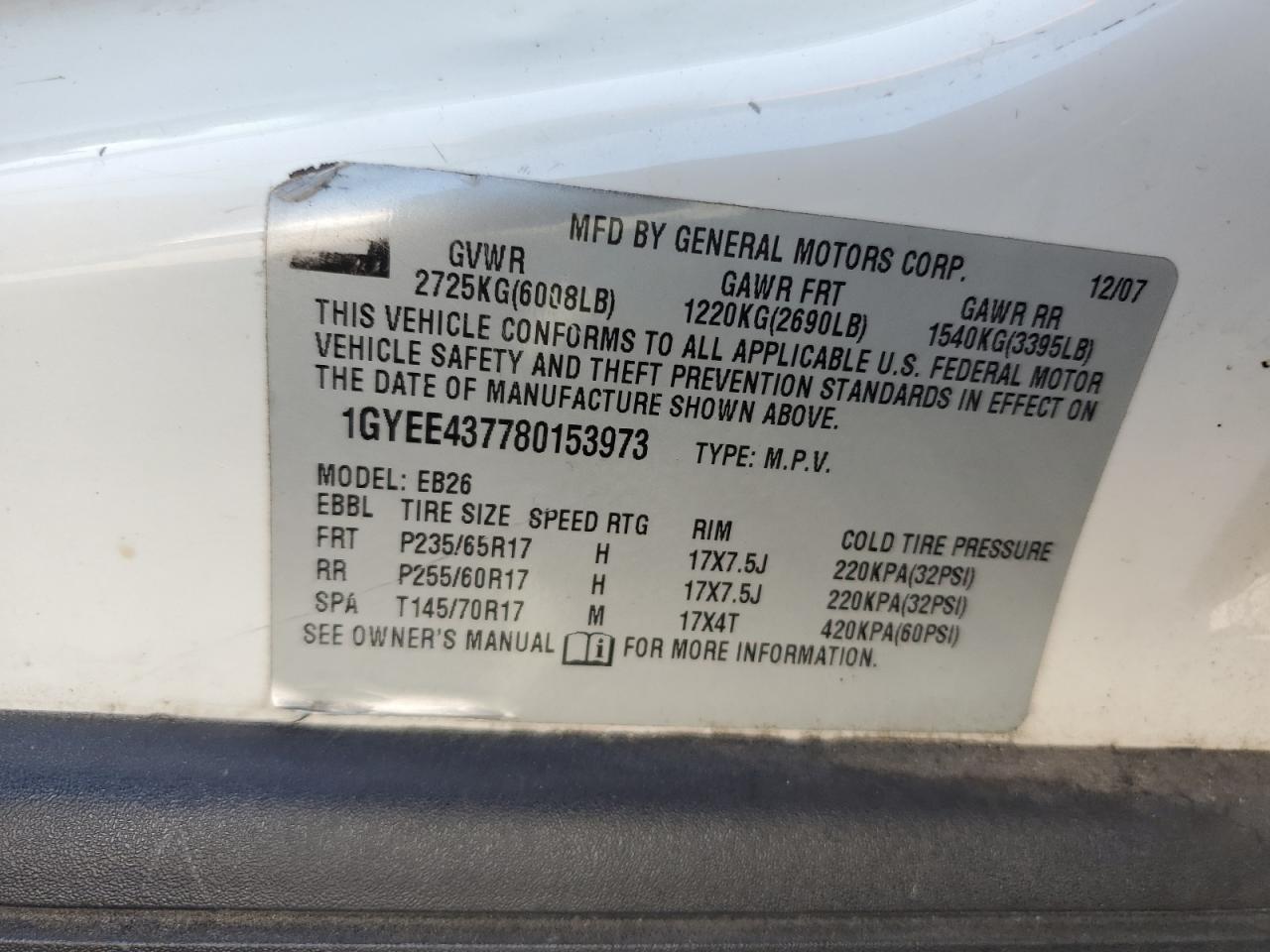 1GYEE437780153973 2008 Cadillac Srx