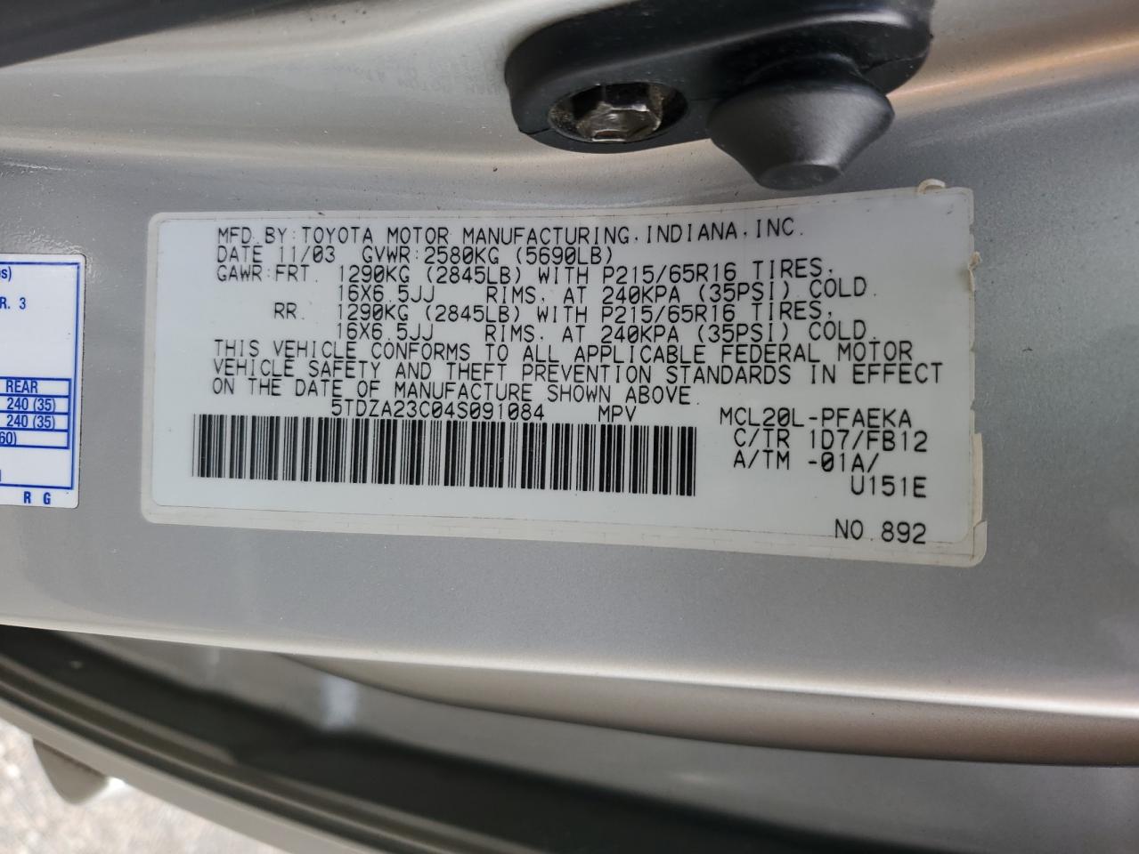 5TDZA23C04S091084 2004 Toyota Sienna Ce