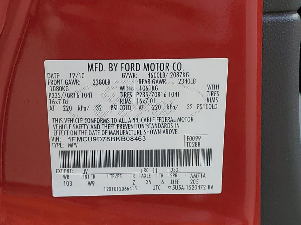 2011 Ford Escape Xlt VIN: 1FMCU9D78BKB08463 Lot: 65280534