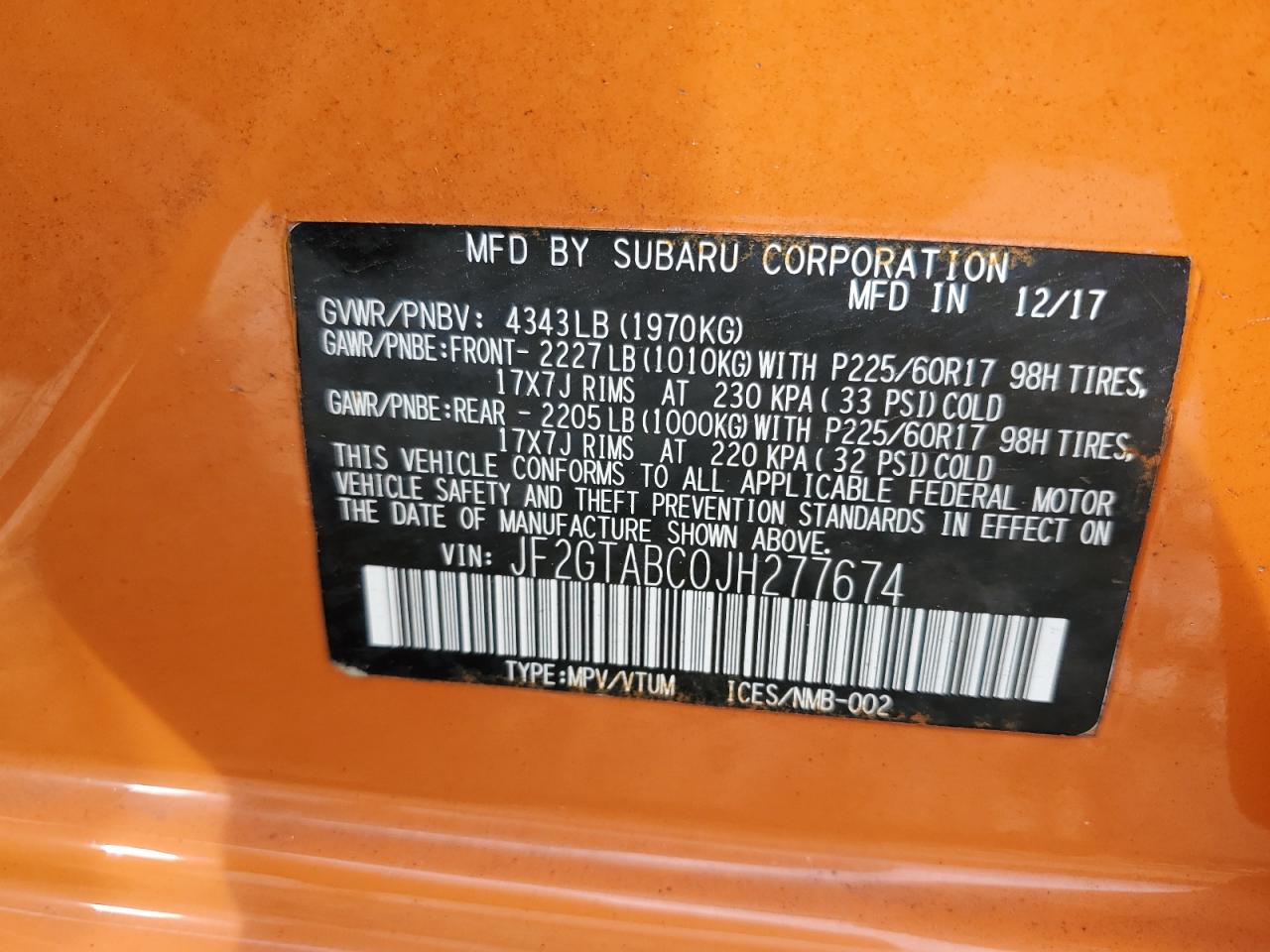 JF2GTABC0JH277674 2018 Subaru Crosstrek Premium