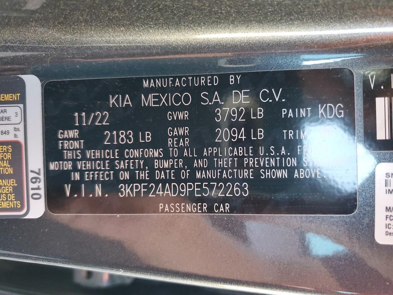 2023 Kia Forte Lx VIN: 3KPF24AD9PE572263 Lot: 66621634