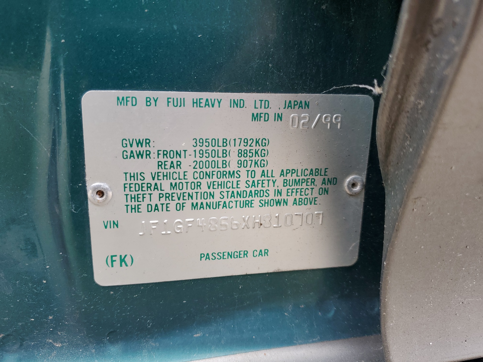 JF1GF4856XH810707 1999 Subaru Impreza Outback Sport