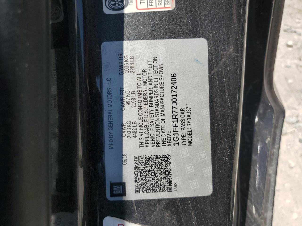 2018 Chevrolet Camaro Ss VIN: 1G1FF1R77J0172406 Lot: 66475414