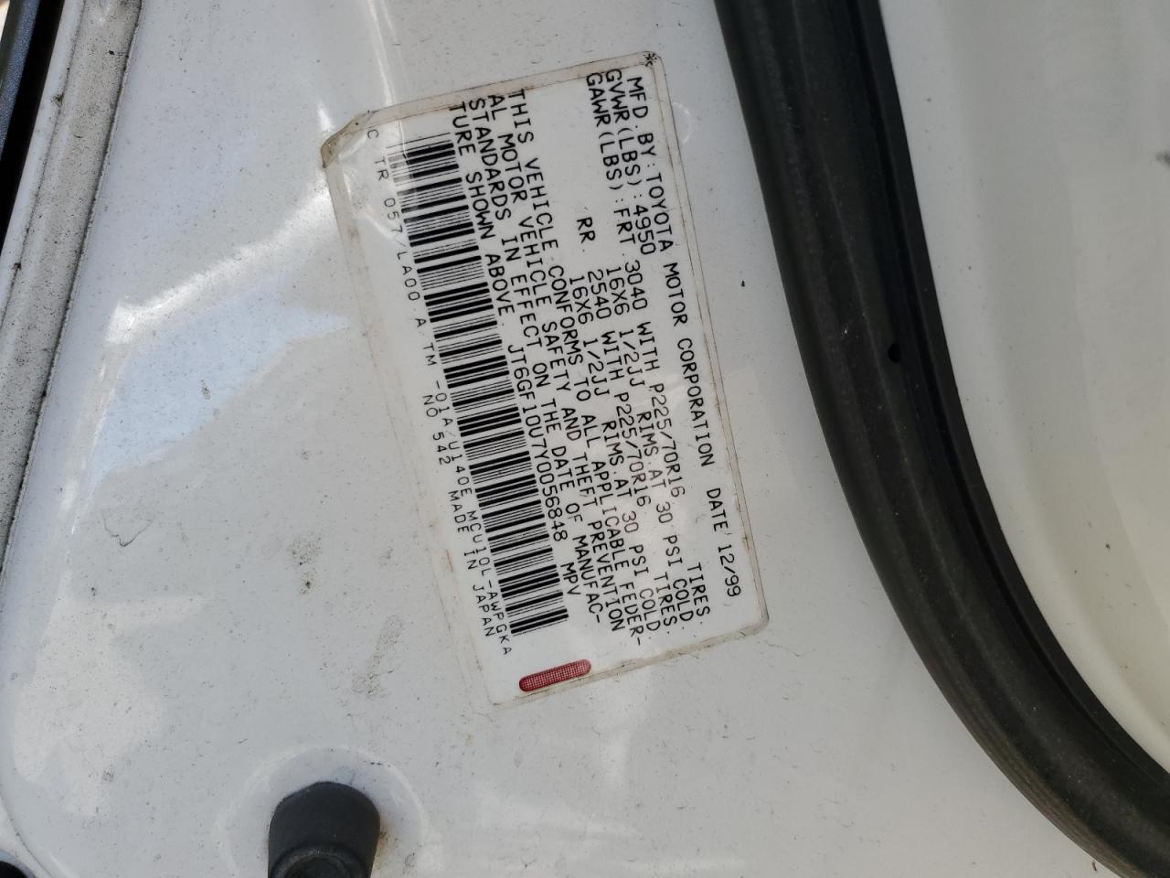 2000 Lexus Rx 300 VIN: JT6GF10U7Y0056848 Lot: 65758994