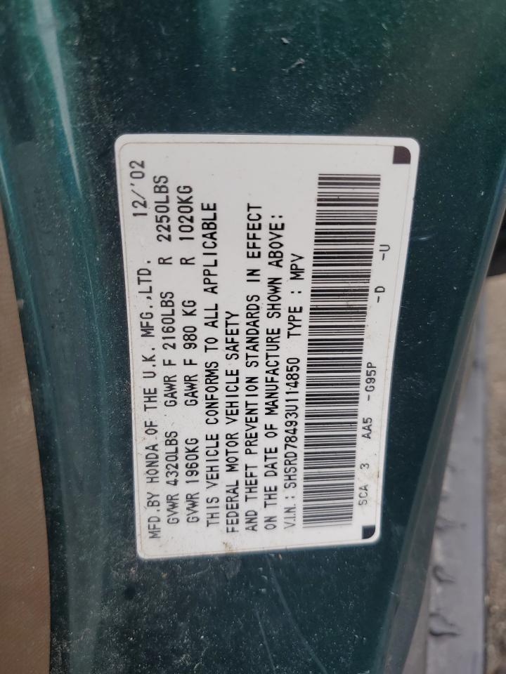 2003 Honda Cr-V Lx VIN: SHSRD78493U114850 Lot: 66065024