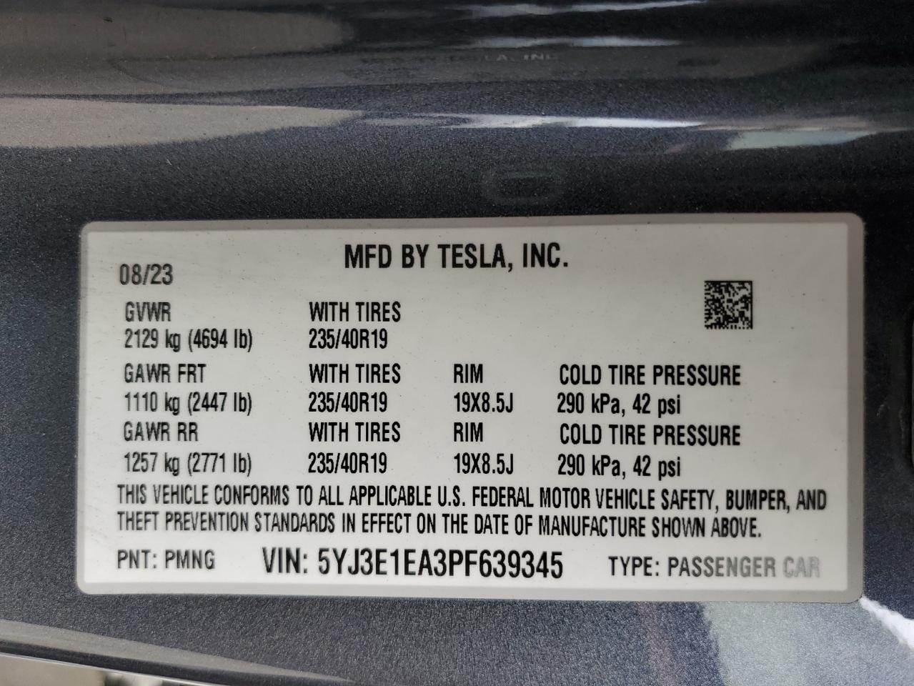 2023 Tesla Model 3 VIN: 5YJ3E1EA3PF639345 Lot: 65896504