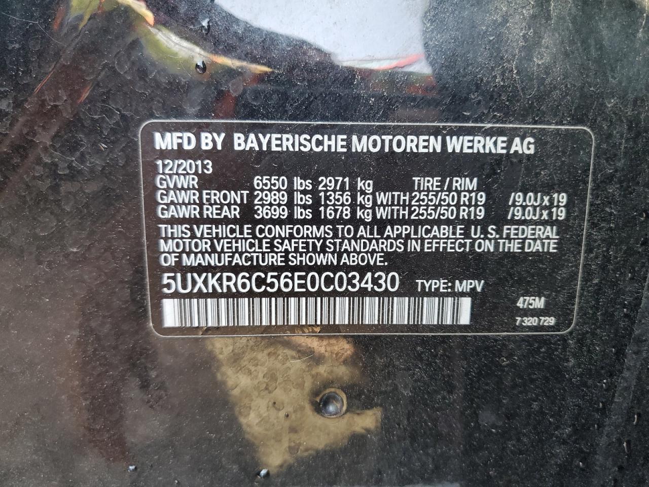 2014 BMW X5 xDrive50I VIN: 5UXKR6C56E0C03430 Lot: 68842844