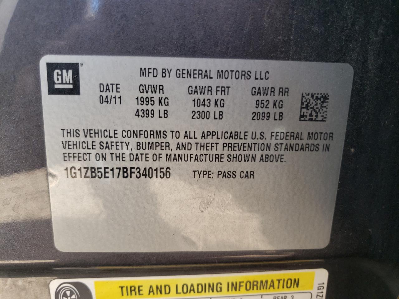 1G1ZB5E17BF340156 2011 Chevrolet Malibu Ls