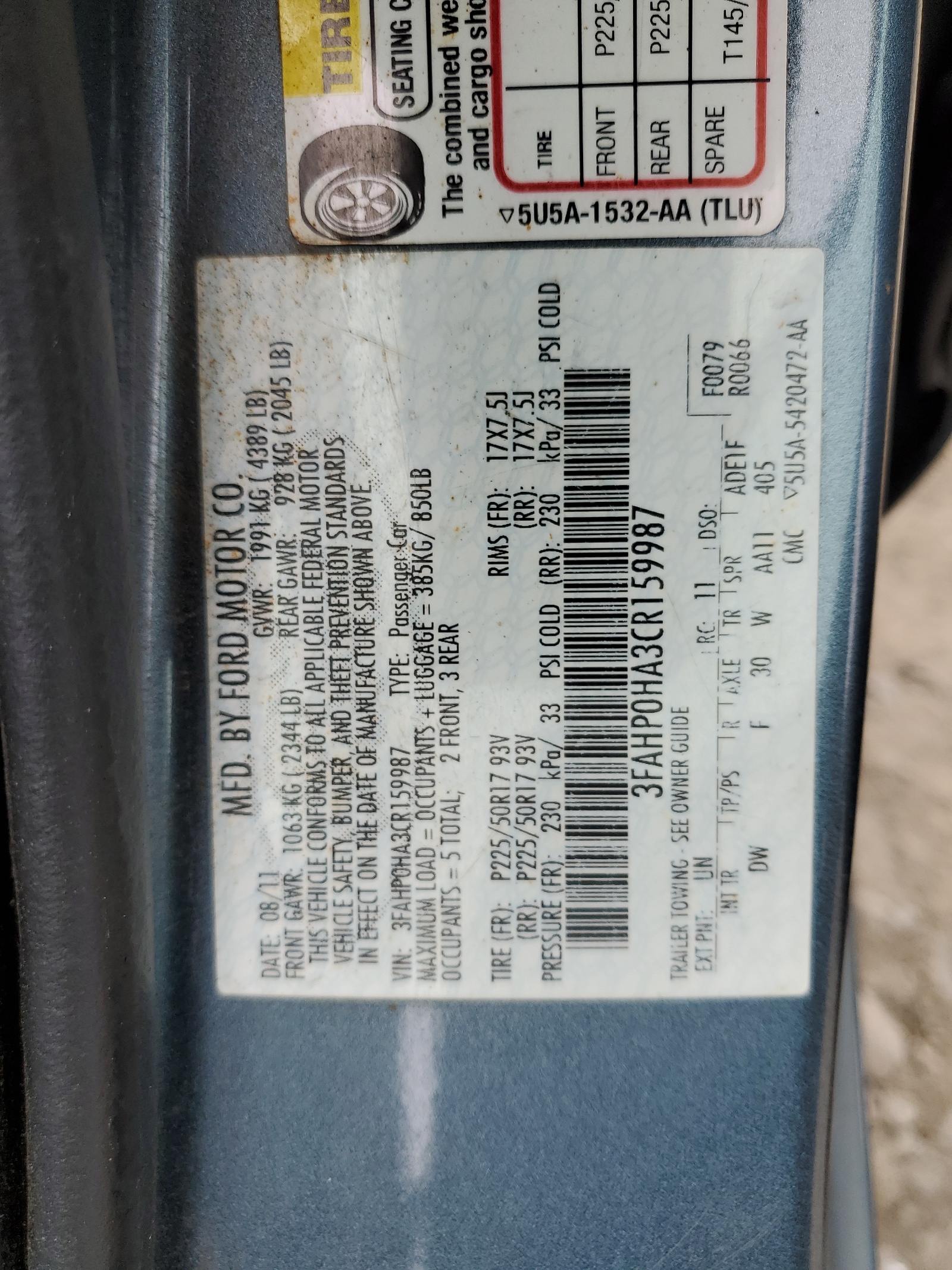 3FAHP0HA3CR159987 2012 Ford Fusion Se