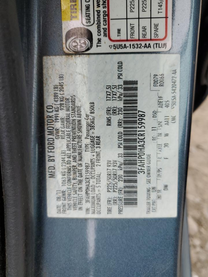 2012 Ford Fusion Se VIN: 3FAHP0HA3CR159987 Lot: 66718864