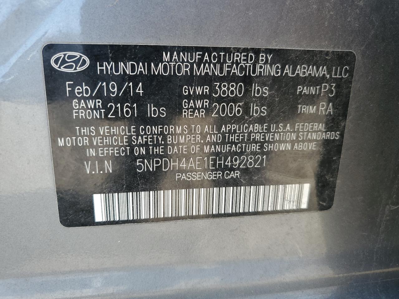 5NPDH4AE1EH492821 2014 Hyundai Elantra Se