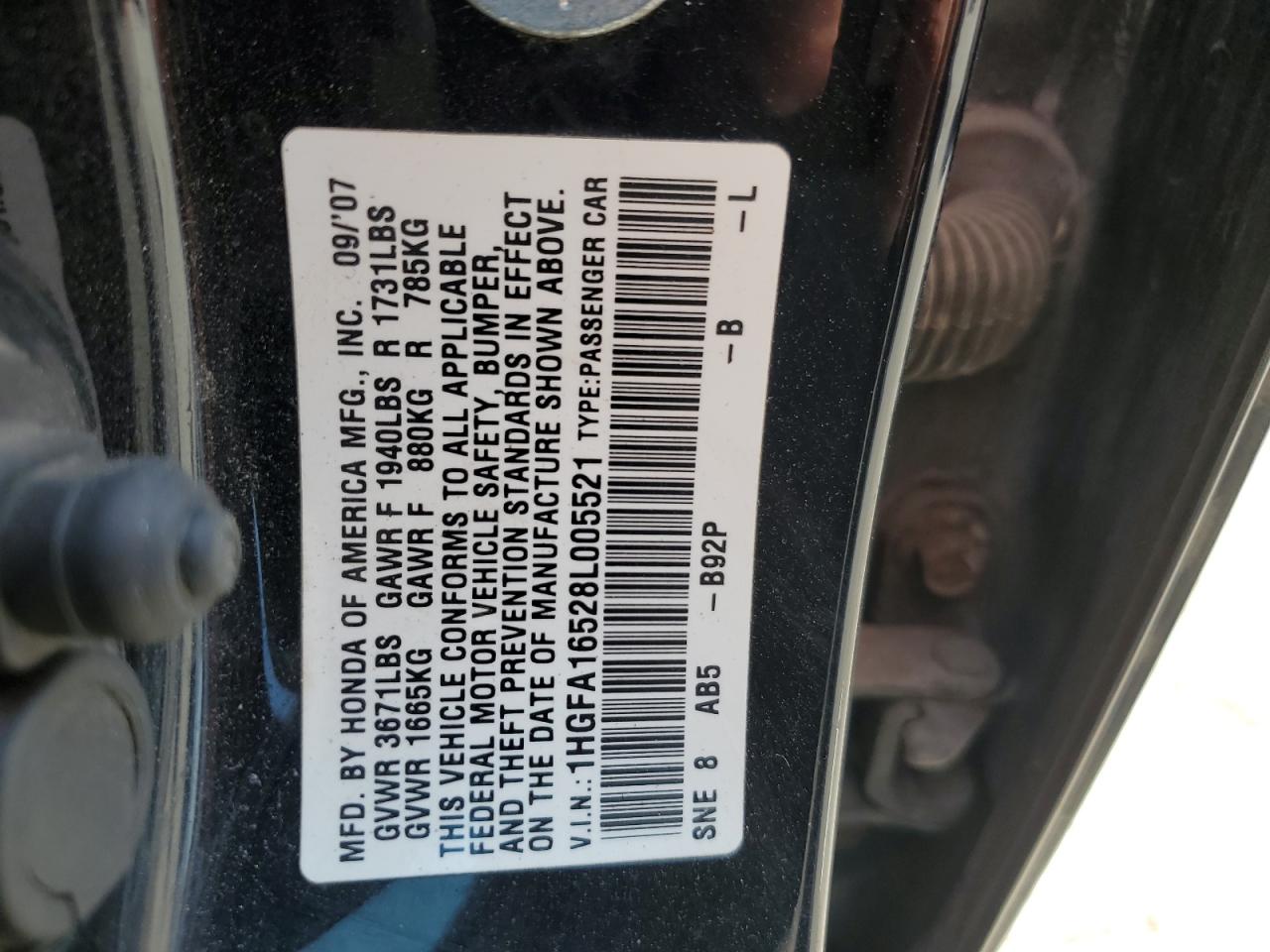 1HGFA16528L005521 2008 Honda Civic Lx