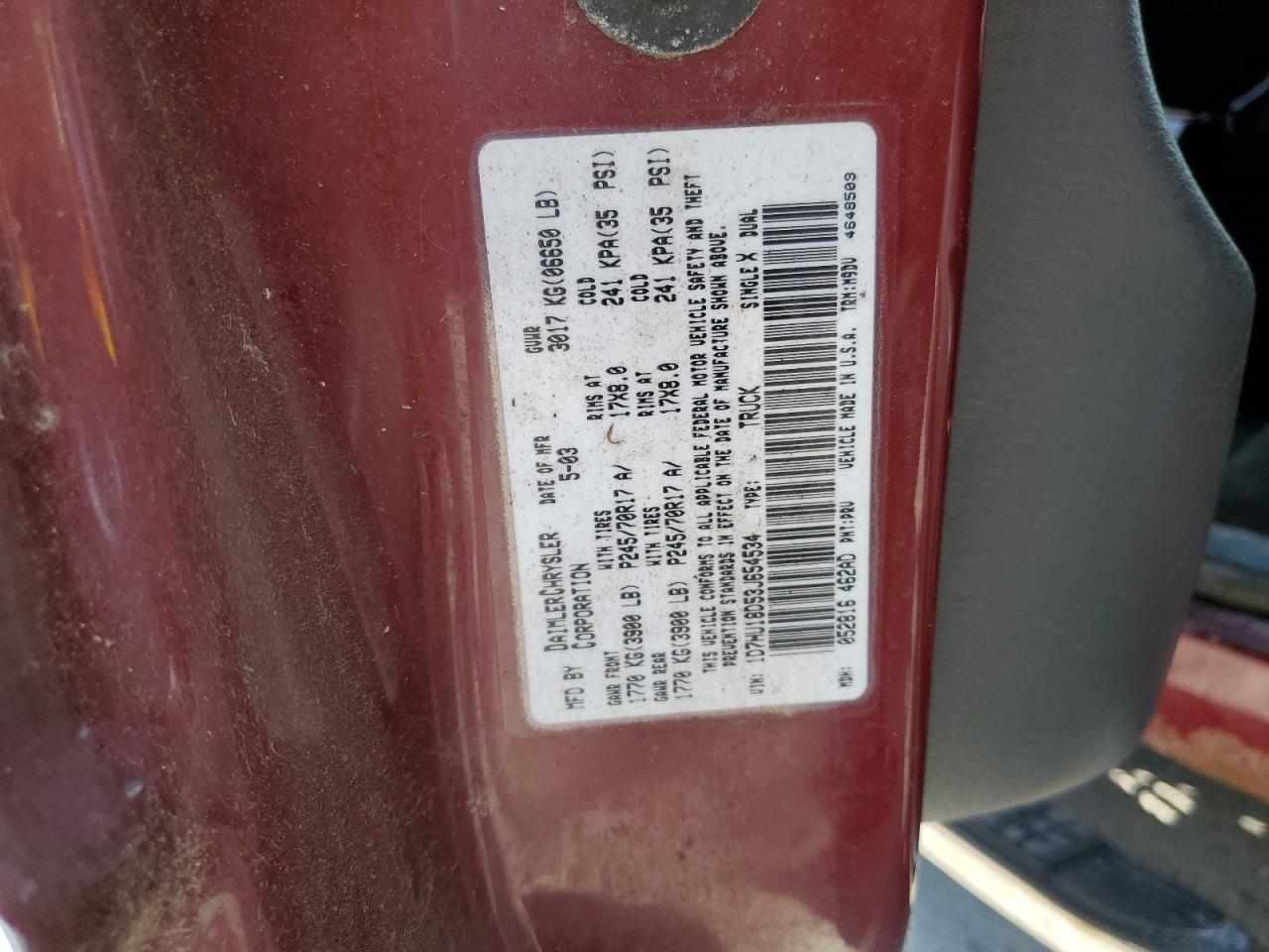 2003 Dodge Ram 1500 St VIN: 1D7HU18D53J654534 Lot: 66714824