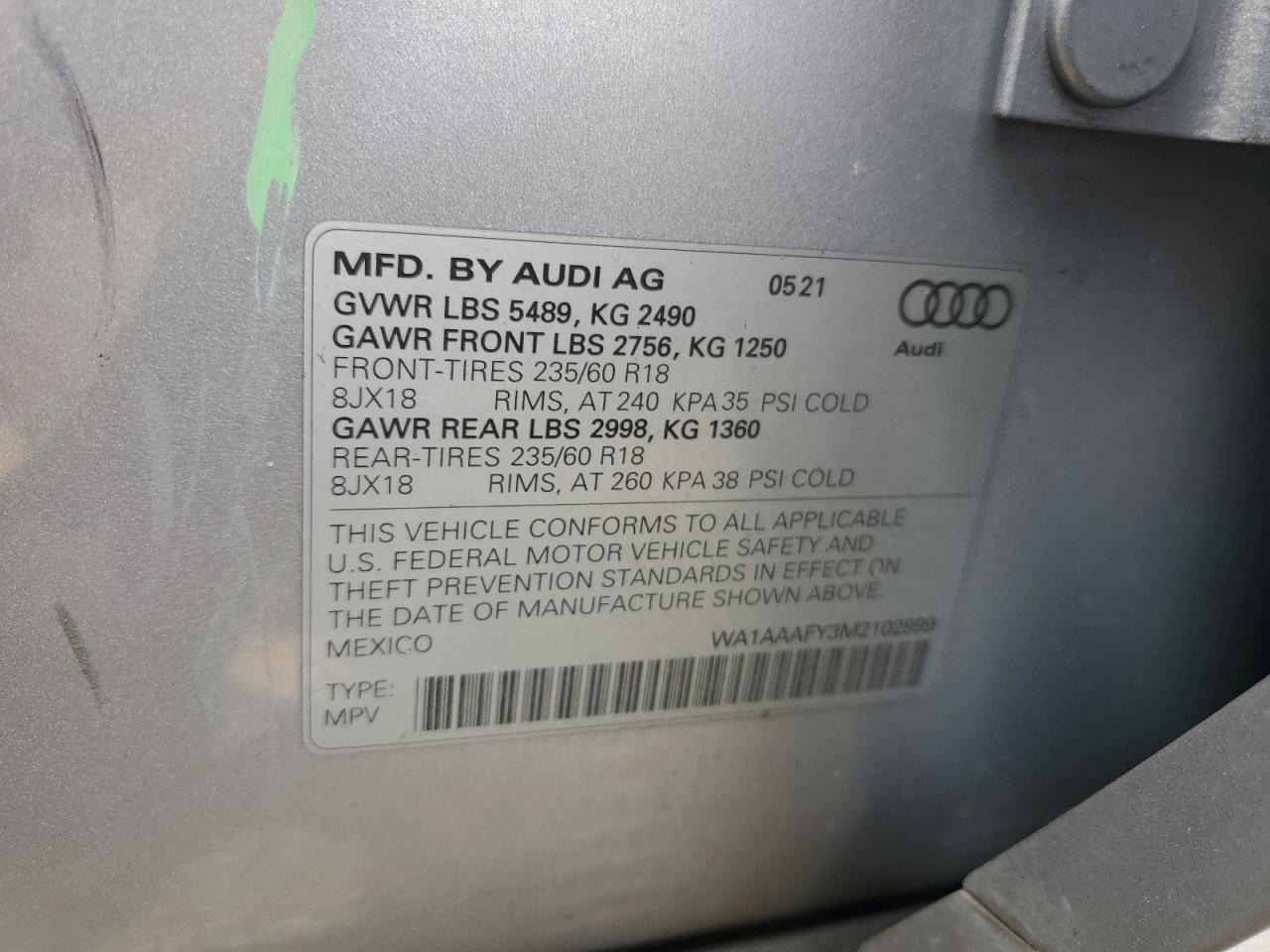 WA1AAAFY3M2102899 Audi Q5 PREMIUM 13