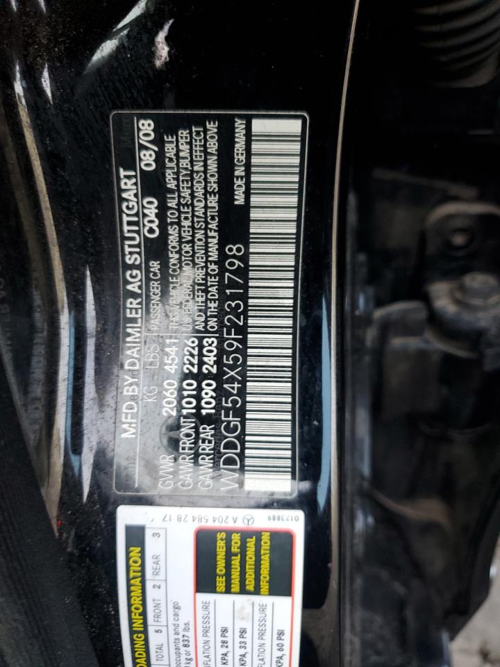 2009 Mercedes-Benz C 300 VIN: WDDGF54X59F231798 Lot: 66304404