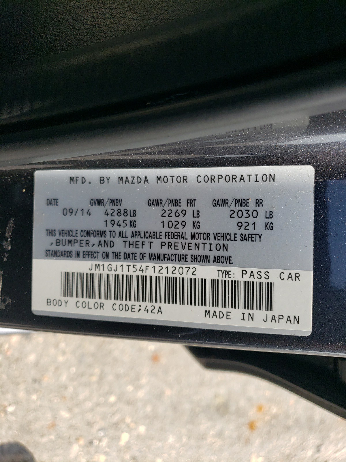 JM1GJ1T54F1212072 2015 Mazda 6 Touring