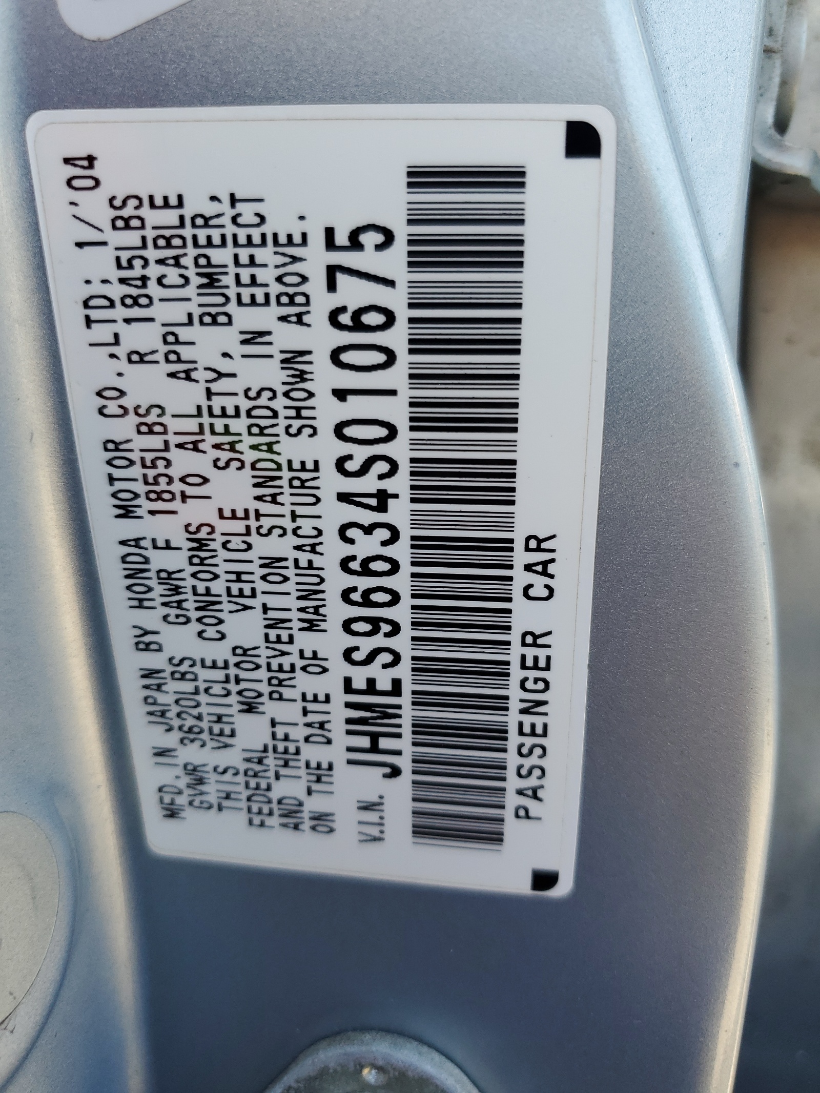 JHMES96634S010675 2004 Honda Civic Hybrid