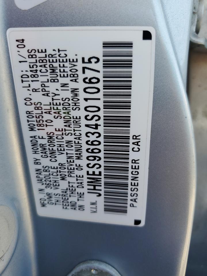 2004 Honda Civic Hybrid VIN: JHMES96634S010675 Lot: 66933324