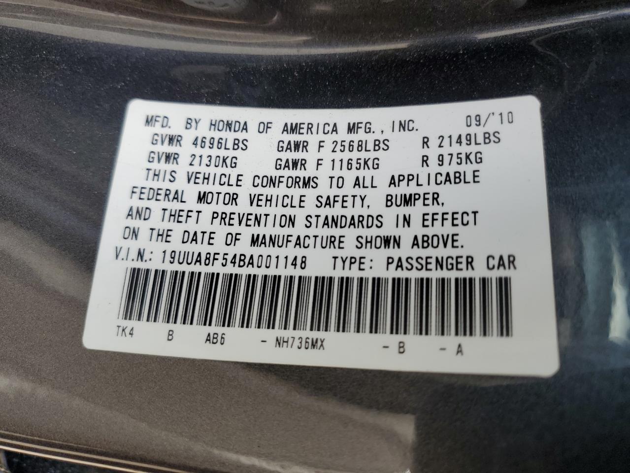 19UUA8F54BA001148 2011 Acura Tl