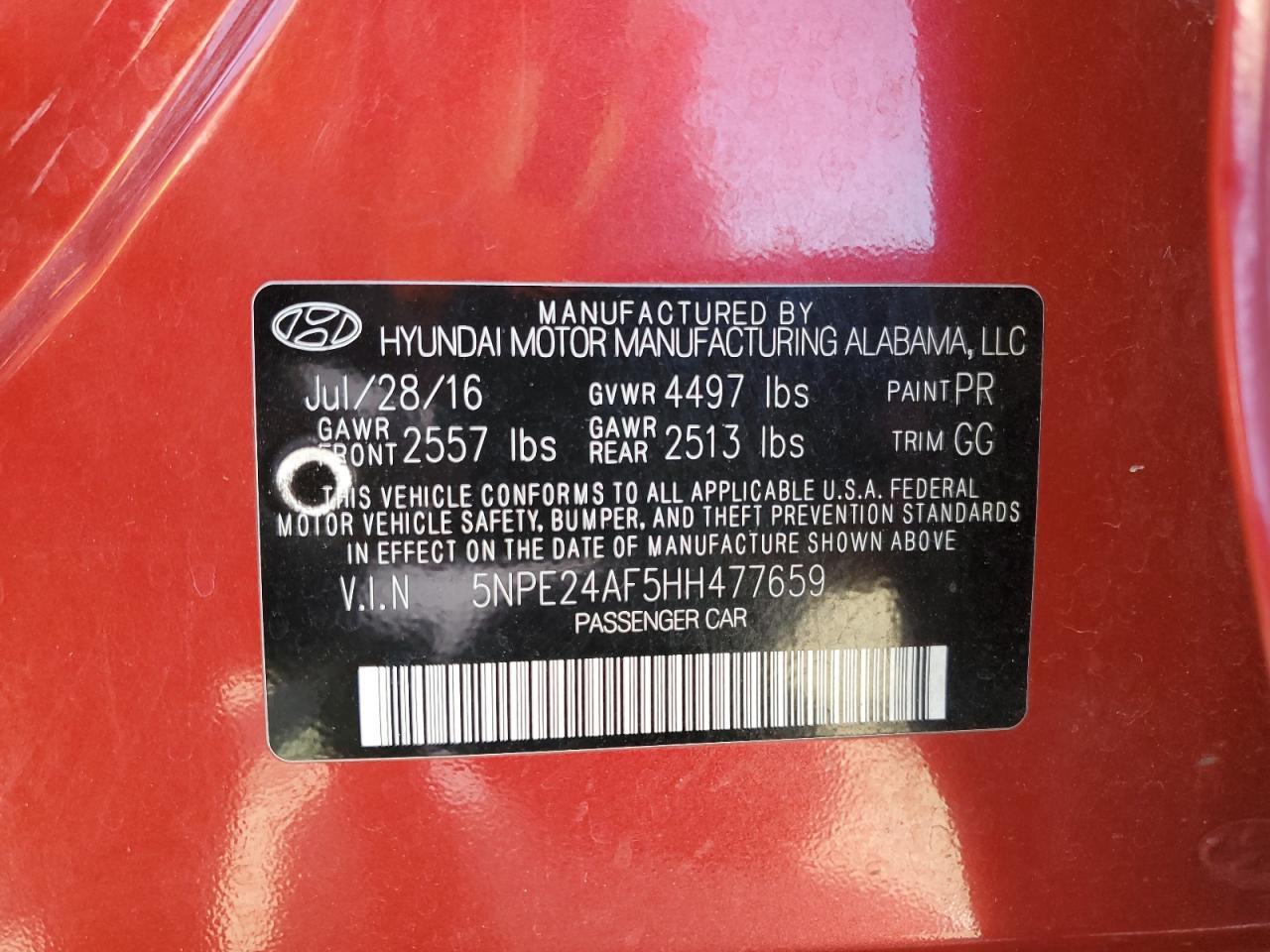 2017 Hyundai Sonata Se VIN: 5NPE24AF5HH477659 Lot: 67064394